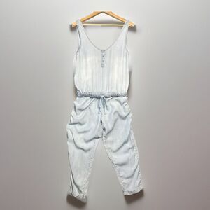 Anthropologie Cloth Stone Jumpsuit M Blue Lyocell Chambray Open Back Sleeveless